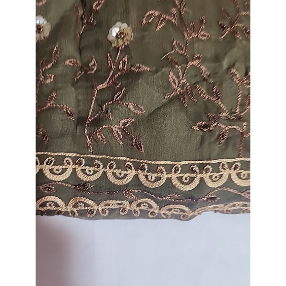 Express Skirt Womens 5 Green Embroidered Beaded Sequin Silk Boho Vintage - Picture 3 of 8